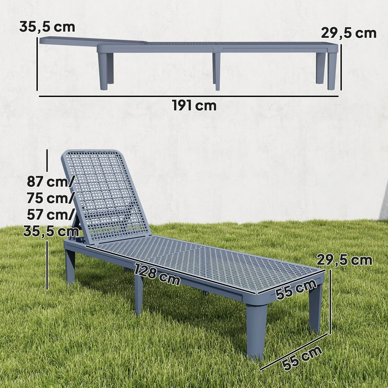 Outsunny Tumbona Jardín Exterior Con Respaldo Ajustable 191x55x35,5 Cm Gris