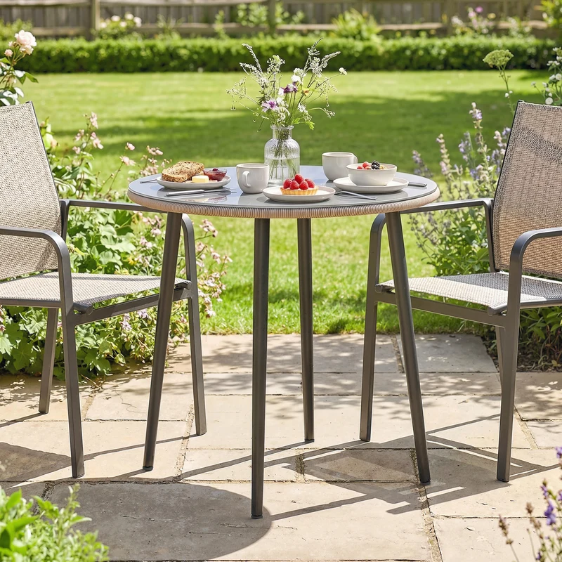 Outsunny Mesa De Comedor De Jardín Con Tablero Vidrio Templado 80x80x74 Cm Gris