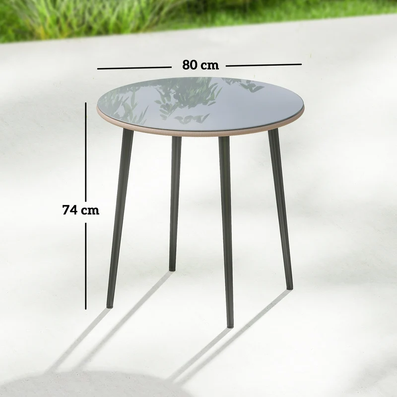 Outsunny Mesa De Comedor De Jardín Con Tablero Vidrio Templado 80x80x74 Cm Gris