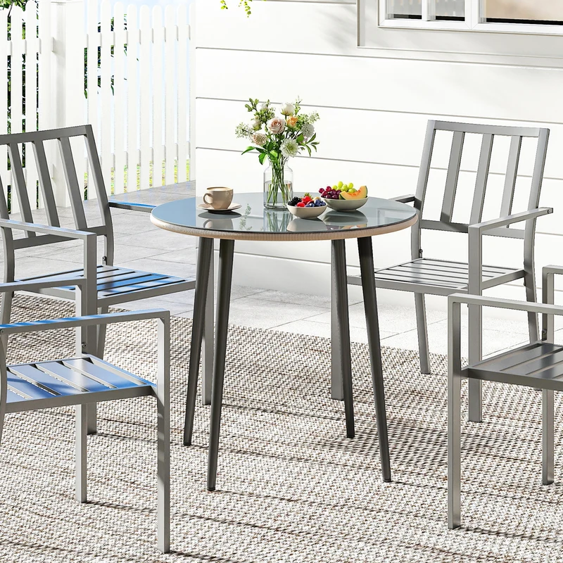 Outsunny Mesa De Comedor De Jardín Con Tablero Vidrio Templado 80x80x74 Cm Gris
