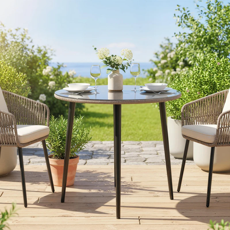 Outsunny Mesa De Comedor De Jardín Con Tablero Vidrio Templado 80x80x74 Cm Gris