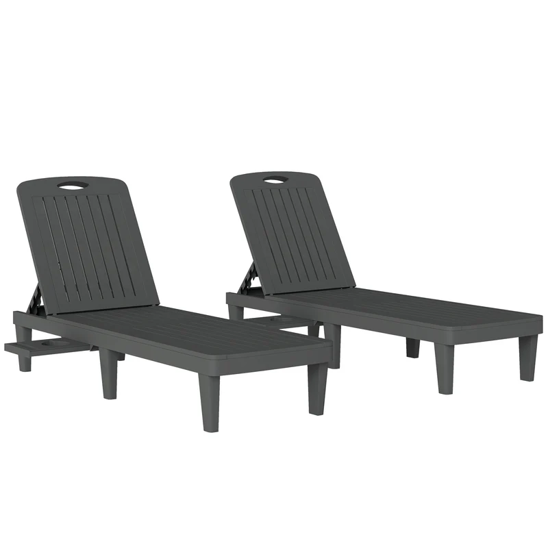 Outsunny Set De 2 Tumbonas De Jardín Exterior Reclinables Bandeja Lateral Gris