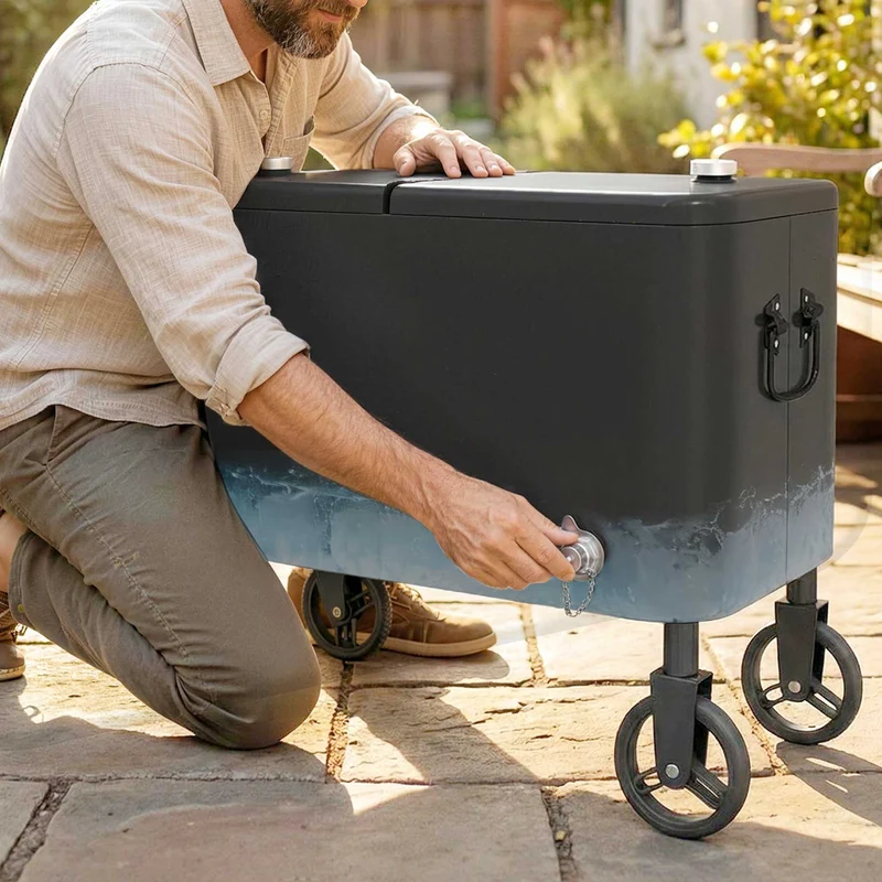 Outsunny Carrito Nevera De 56l Con Ruedas Mango Ajustable Abrebotellas Negro