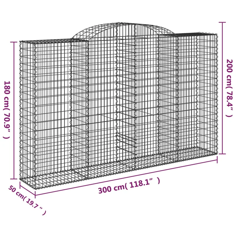 Cestas De Gaviones 6 Uds Forma De Arco Hierro 300x50x180/200 Cm