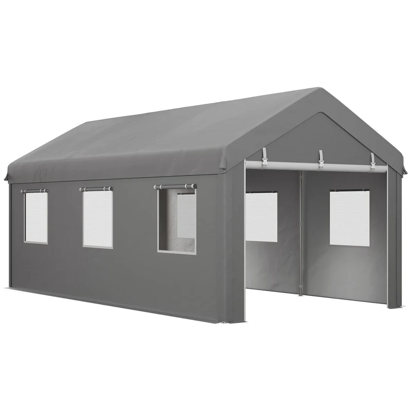 Outsunny Carpa Garaje 6x3 M Impermeable Con Paredes Laterales Desmontables Gris