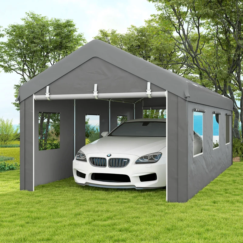 Outsunny Carpa Garaje 6x3 M Impermeable Con Paredes Laterales Desmontables Gris
