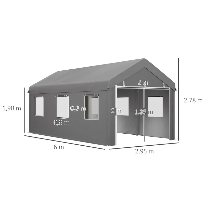 Outsunny Carpa Garaje 6x3 M Impermeable Con Paredes Laterales Desmontables Gris