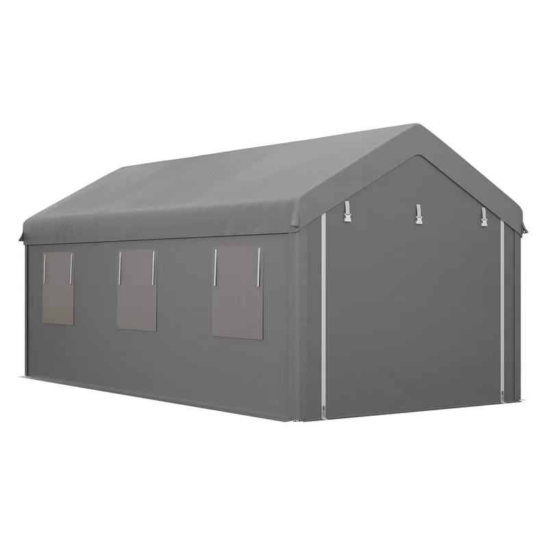 Outsunny Carpa Garaje 6x3 M Impermeable Con Paredes Laterales Desmontables Gris