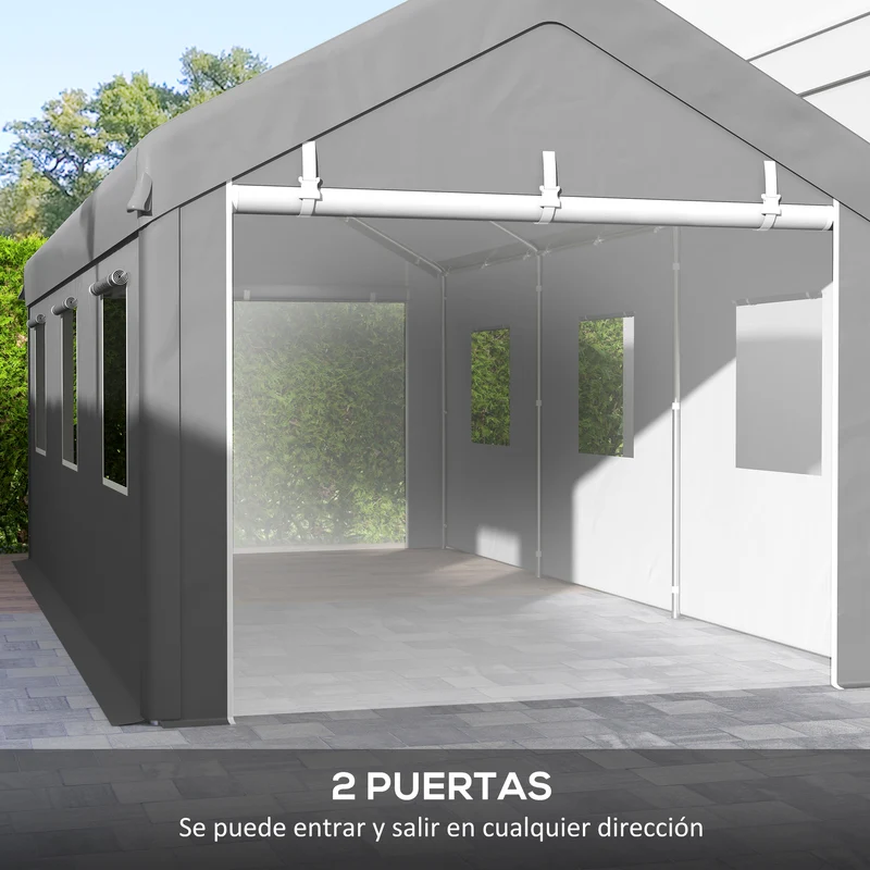 Outsunny Carpa Garaje 6x3 M Impermeable Con Paredes Laterales Desmontables Gris
