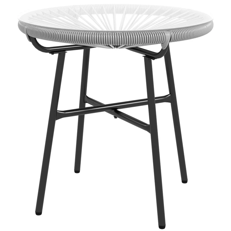 Outsunny Mesa Auxiliar Ratán Sintético Con Tablero De Vidrio Templado Ø50x50 Cm