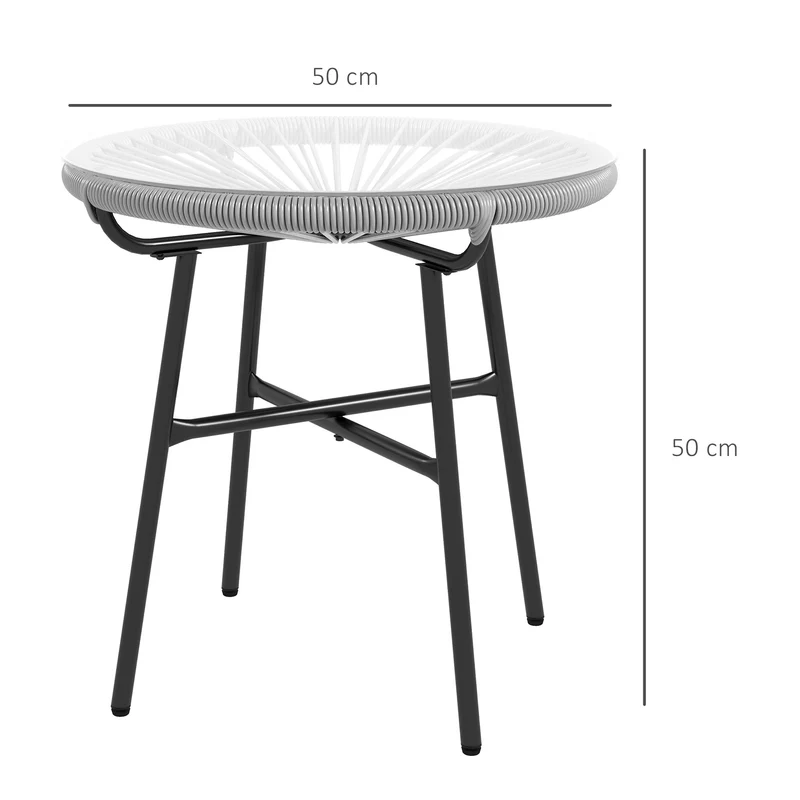Outsunny Mesa Auxiliar Ratán Sintético Con Tablero De Vidrio Templado Ø50x50 Cm