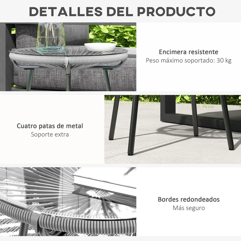 Outsunny Mesa Auxiliar Ratán Sintético Con Tablero De Vidrio Templado Ø50x50 Cm