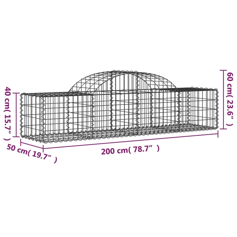 Cestas De Gaviones 3 Uds Forma De Arco Hierro 200x50x40/60 Cm