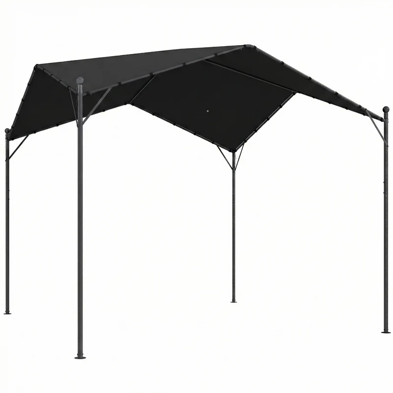 Outsunny Pérgola De Jardín 3x3 M Con Techo Inclinado Y Dosel Upf30+ Gris Oscuro