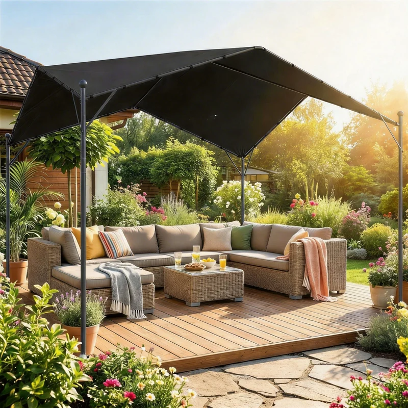 Outsunny Pérgola De Jardín 3x3 M Con Techo Inclinado Y Dosel Upf30+ Gris Oscuro