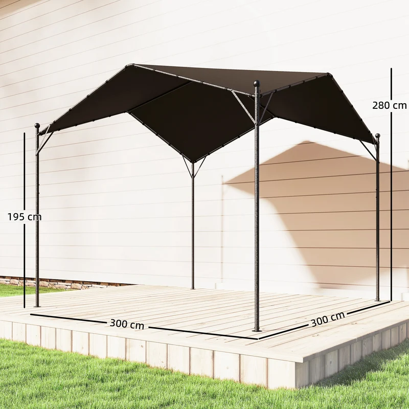 Outsunny Pérgola De Jardín 3x3 M Con Techo Inclinado Y Dosel Upf30+ Gris Oscuro