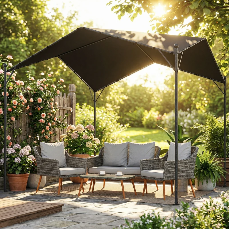 Outsunny Pérgola De Jardín 3x3 M Con Techo Inclinado Y Dosel Upf30+ Gris Oscuro