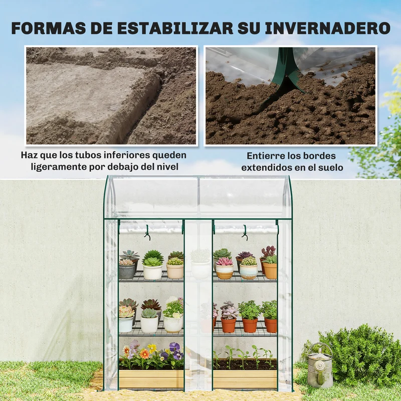 Outsunny Invernadero Pequeño Con 3 Estantes De Acero Y 2 Puertas Enrollables