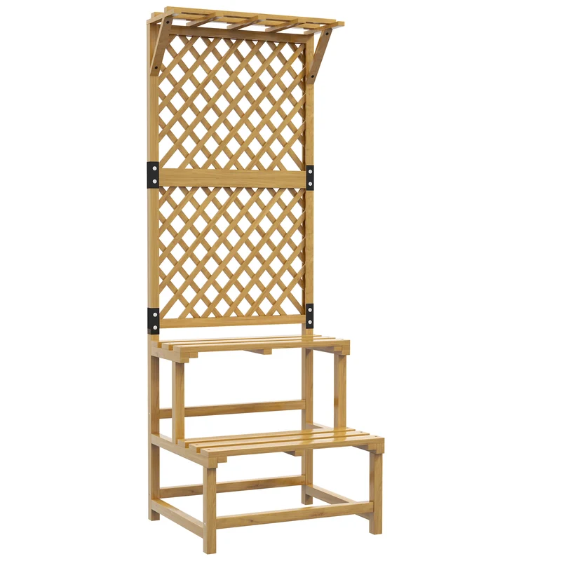 Outsunny Soporte Para Plantas De Madera De 2 Niveles Con Enrejado Natural