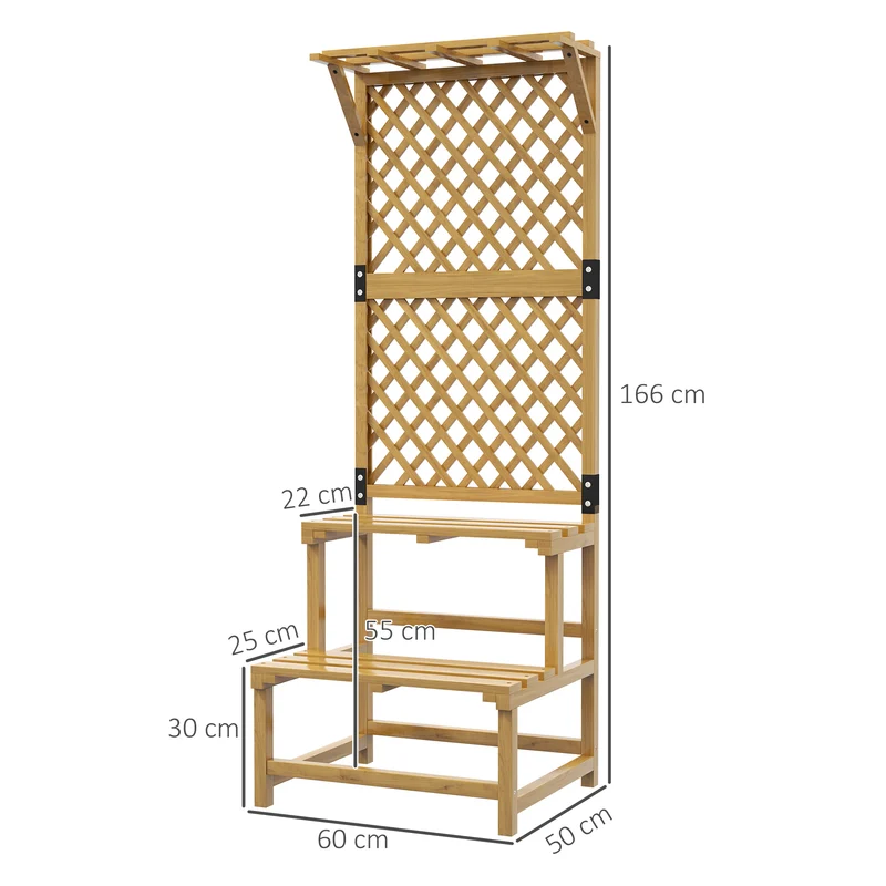 Outsunny Soporte Para Plantas De Madera De 2 Niveles Con Enrejado Natural