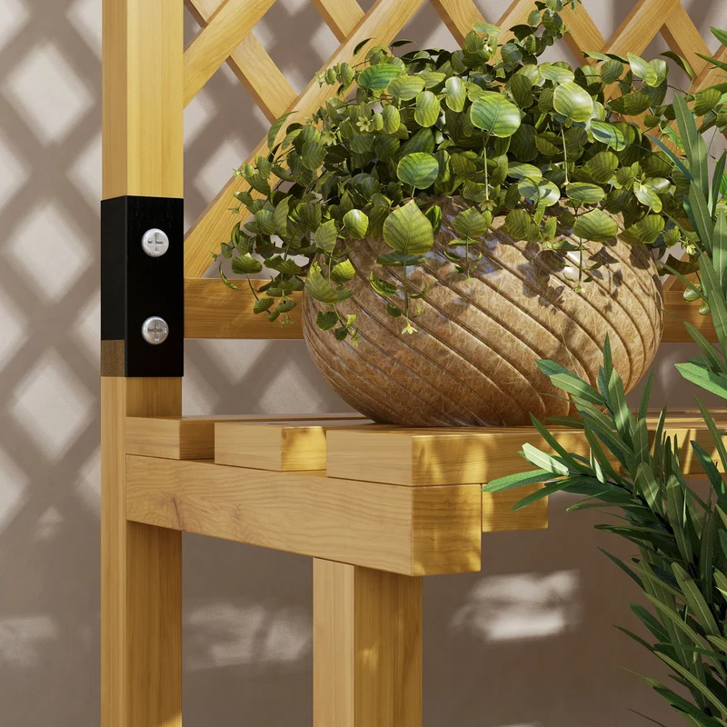 Outsunny Soporte Para Plantas De Madera De 2 Niveles Con Enrejado Natural