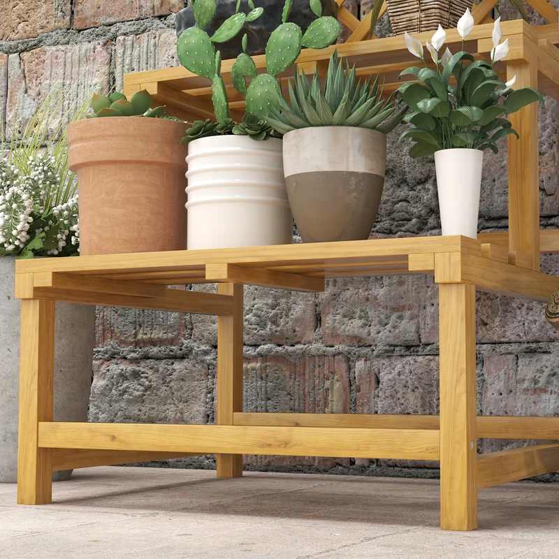 Outsunny Soporte Para Plantas De Madera De 2 Niveles Con Enrejado Natural