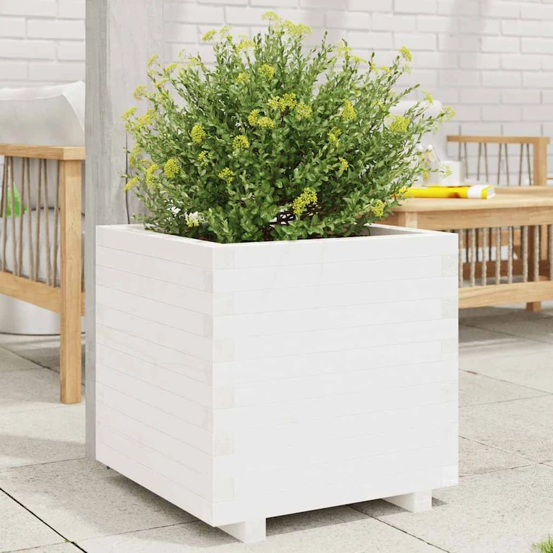 Jardinera Madera Maciza De Pino Blanco 50x50x49,5 Cm