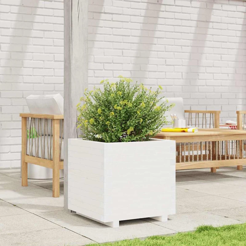 Jardinera Madera Maciza De Pino Blanco 50x50x49,5 Cm