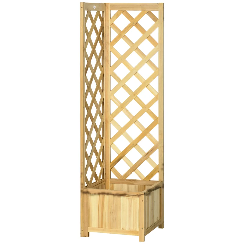 Outsunny Jardinera Con Enrejado De Madera Para Trepadoras 40x40x145 Cm Natural
