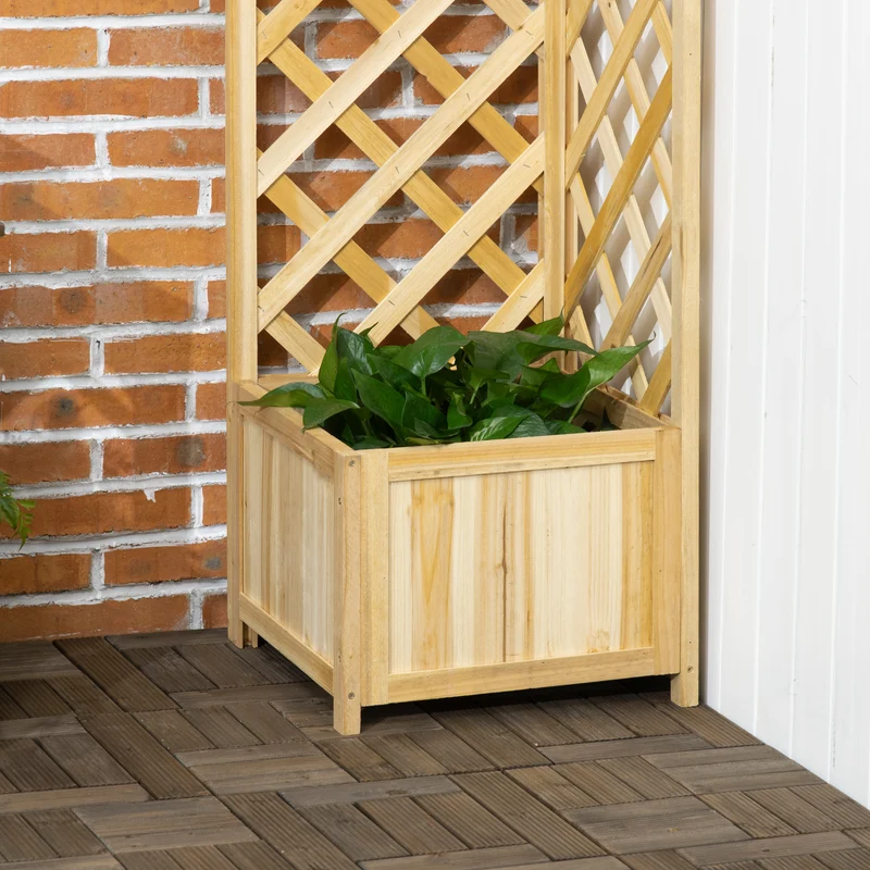 Outsunny Jardinera Con Enrejado De Madera Para Trepadoras 40x40x145 Cm Natural