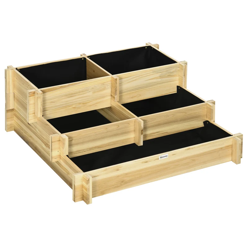 Outsunny Jardinera De Madera Con Diseño De Escalera 93x93x35 Cm Natural