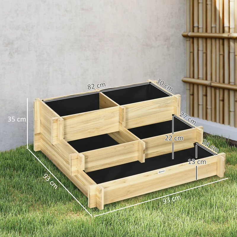 Outsunny Jardinera De Madera Con Diseño De Escalera 93x93x35 Cm Natural