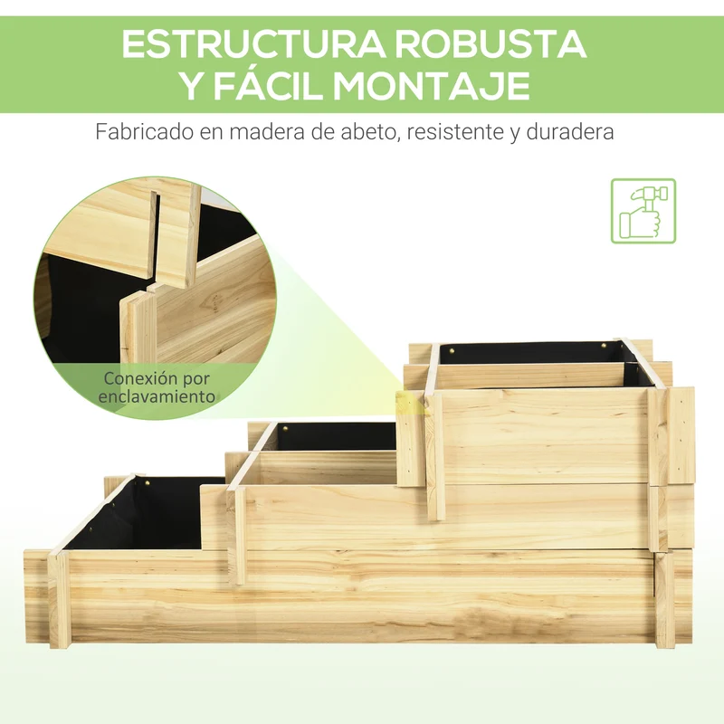 Outsunny Jardinera De Madera Con Diseño De Escalera 93x93x35 Cm Natural