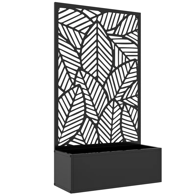 Outsunny Jardinera Con Biombo De Metal 61x23x113 Cm Negro