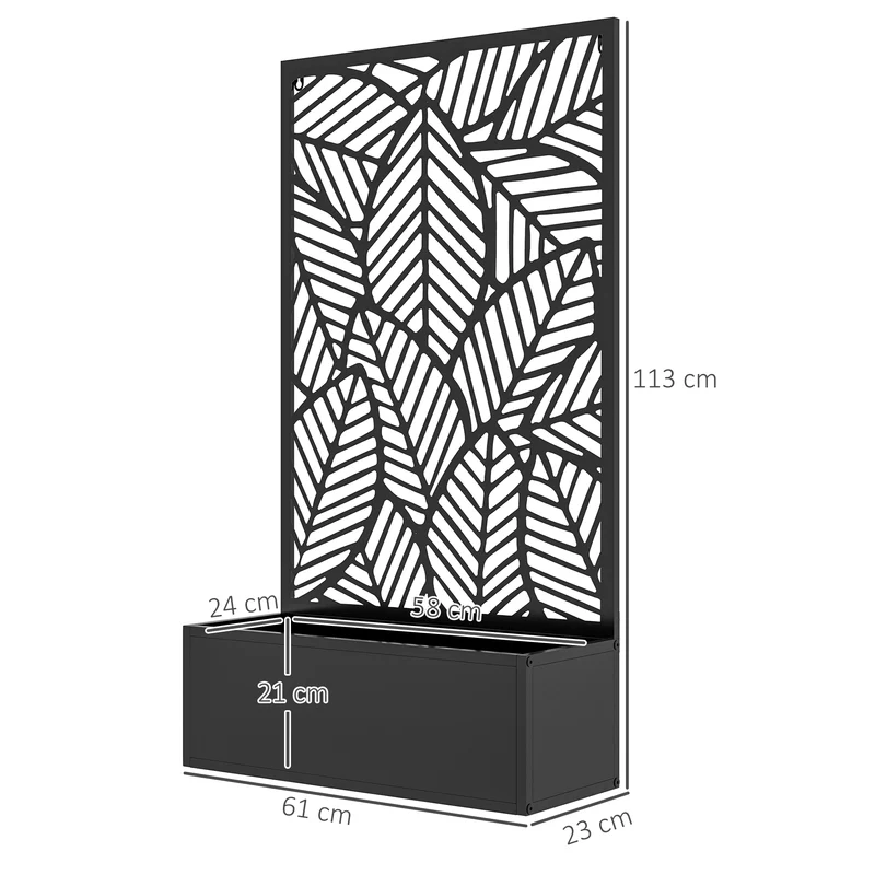 Outsunny Jardinera Con Biombo De Metal 61x23x113 Cm Negro