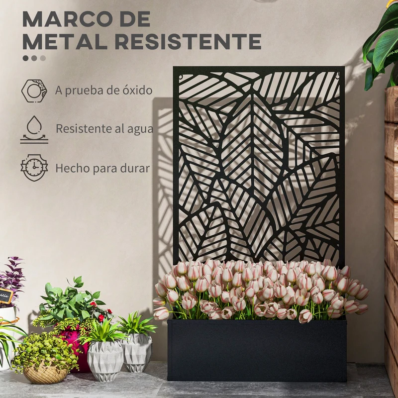 Outsunny Jardinera Con Biombo De Metal 61x23x113 Cm Negro
