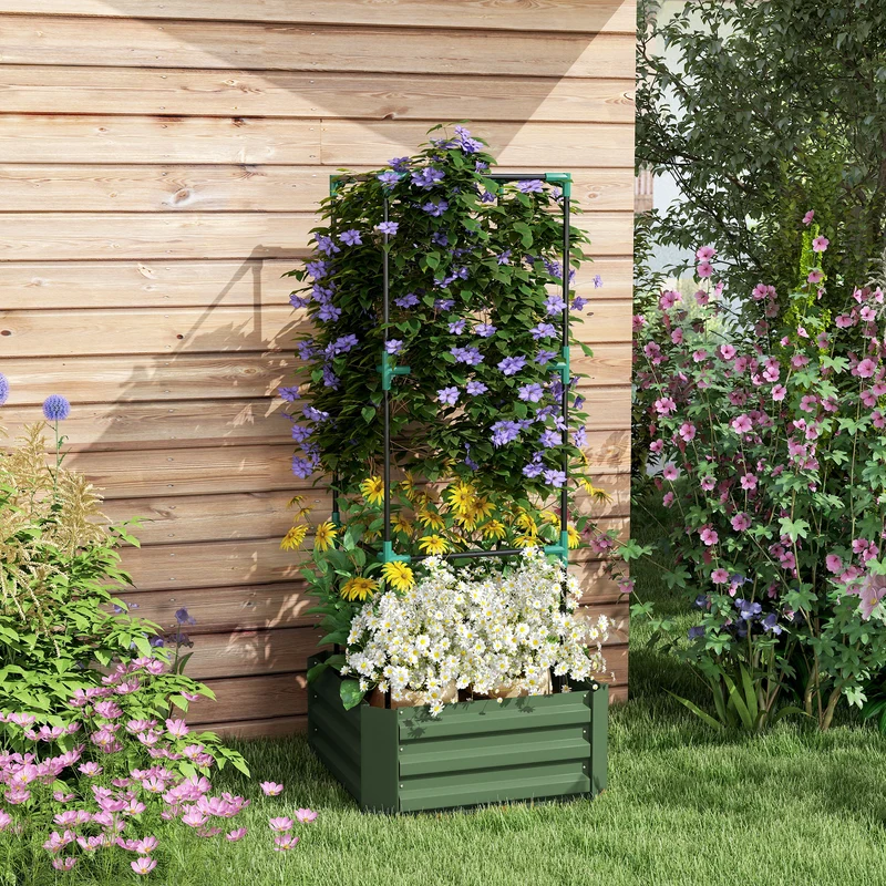 Outsunny Jardinera Con Celosía Para Plantas Trepadoras Y Fondo Abierto Verde