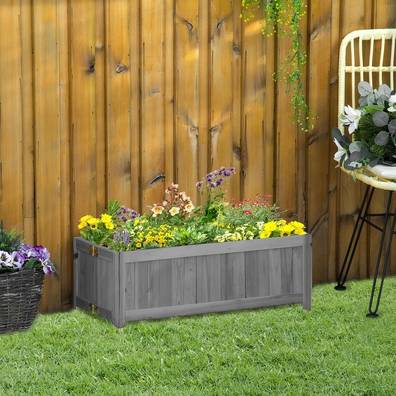Outsunny Jardinera De Madera Plegable Con 4 Patas 70x30x25 Cm Gris