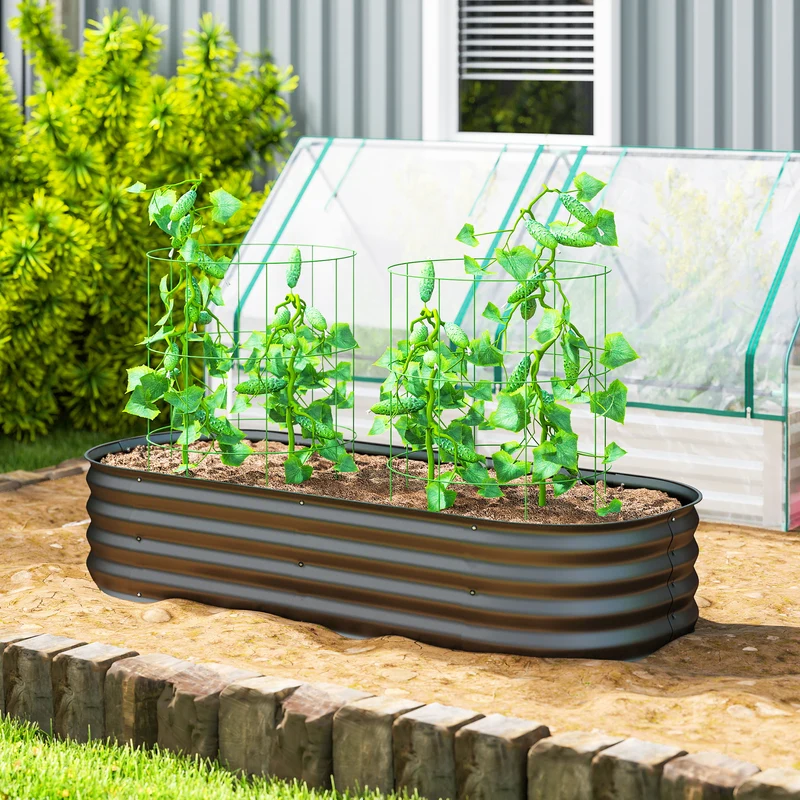 Outsunny Jardinera Exterior Grande De Acero Galvanizado Con Bordes De Seguridad