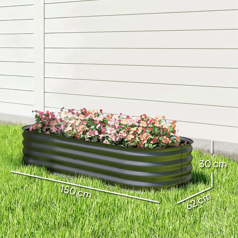 Outsunny Jardinera Exterior Grande De Acero Galvanizado Con Bordes De Seguridad