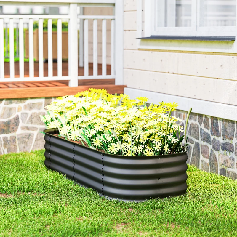 Outsunny Jardinera Exterior Grande De Acero Galvanizado Con Bordes De Seguridad