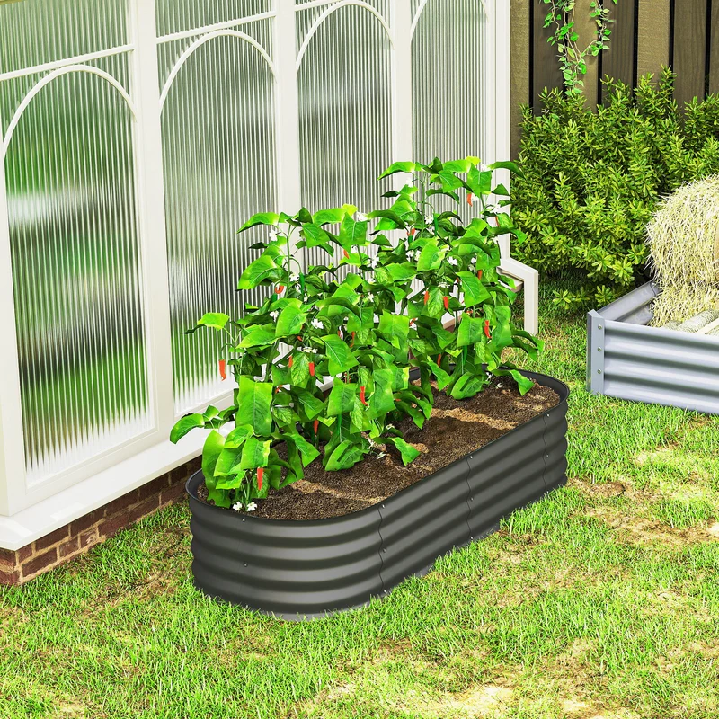 Outsunny Jardinera Exterior Grande De Acero Galvanizado Con Bordes De Seguridad