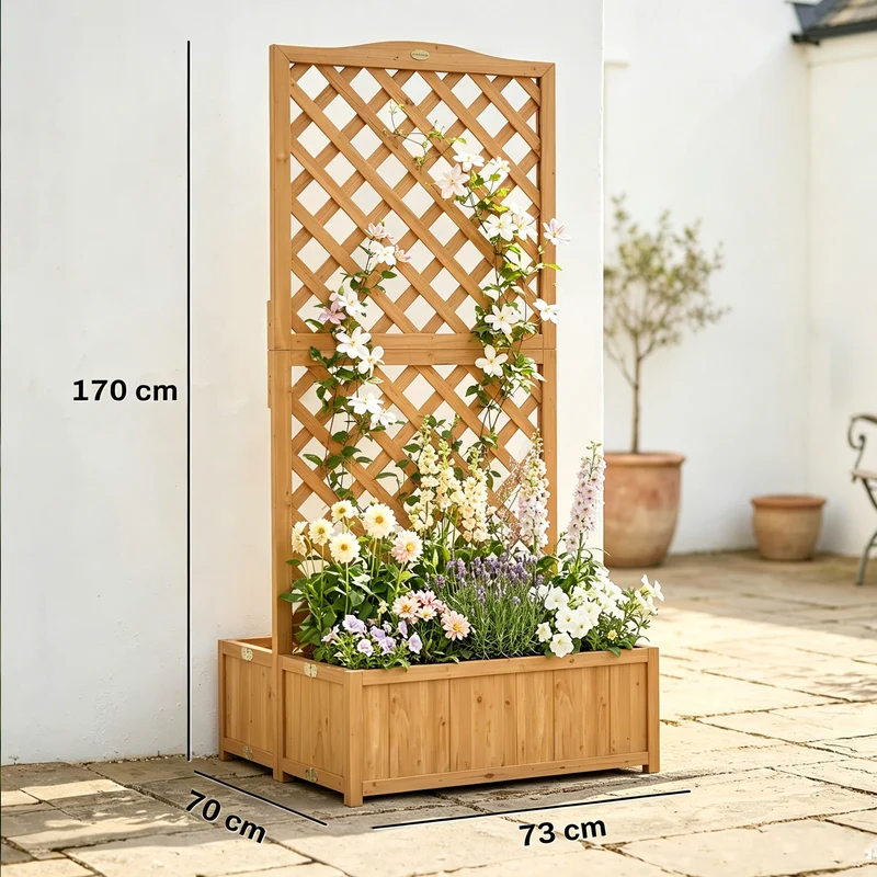Outsunny Jardinera Con Enrejado De Madera Con 2 Cajas Plegables 73x70x170 Cm