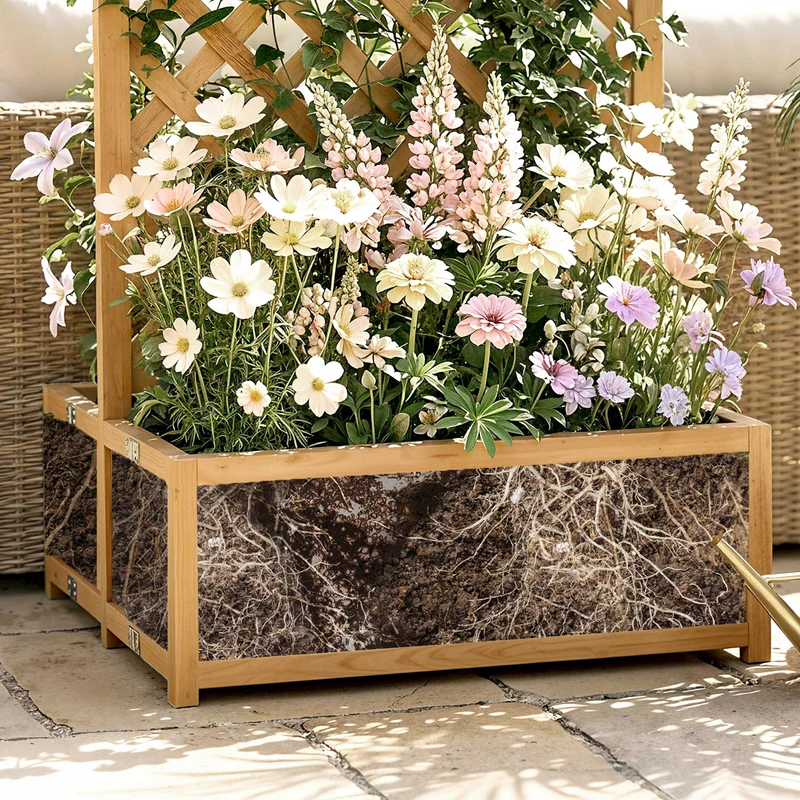 Outsunny Jardinera Con Enrejado De Madera Con 2 Cajas Plegables 73x70x170 Cm