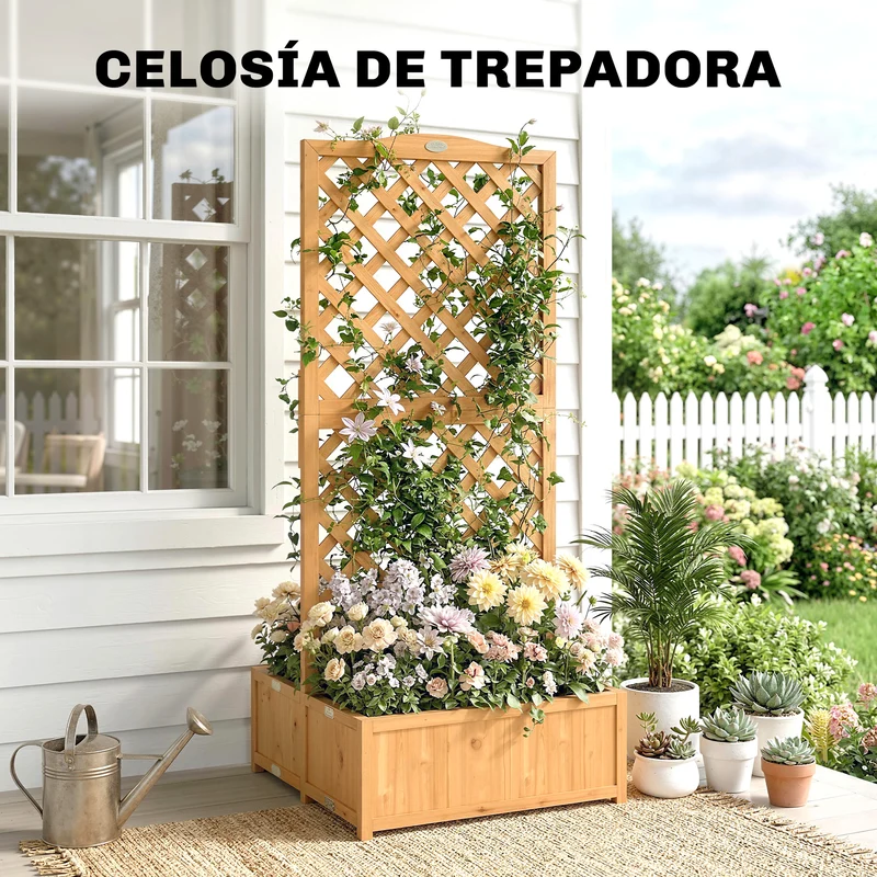 Outsunny Jardinera Con Enrejado De Madera Con 2 Cajas Plegables 73x70x170 Cm