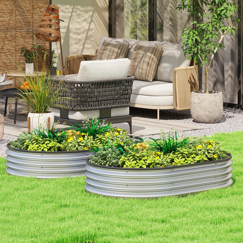 Outsunny Juego De 2 Jardineras Exterior Grandes De Acero 135x90x30 Cm Plateado