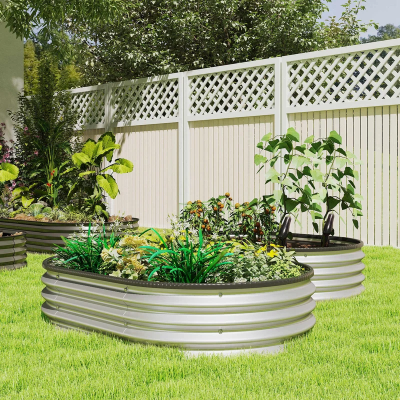 Outsunny Juego De 2 Jardineras Exterior Grandes De Acero 135x90x30 Cm Plateado