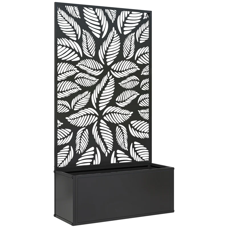 Outsunny Jardinera Exterior Grande De Metal Con Pantalla De Privacidad Negro