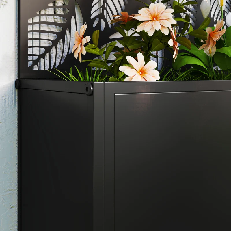 Outsunny Jardinera Exterior Grande De Metal Con Pantalla De Privacidad Negro
