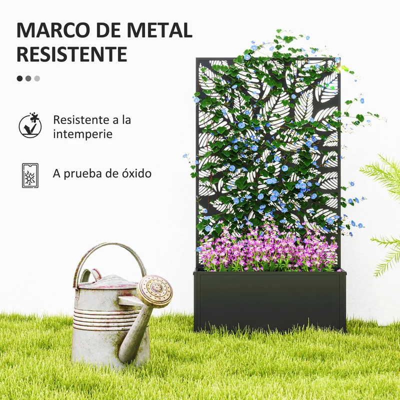 Outsunny Jardinera Exterior Grande De Metal Con Pantalla De Privacidad Negro